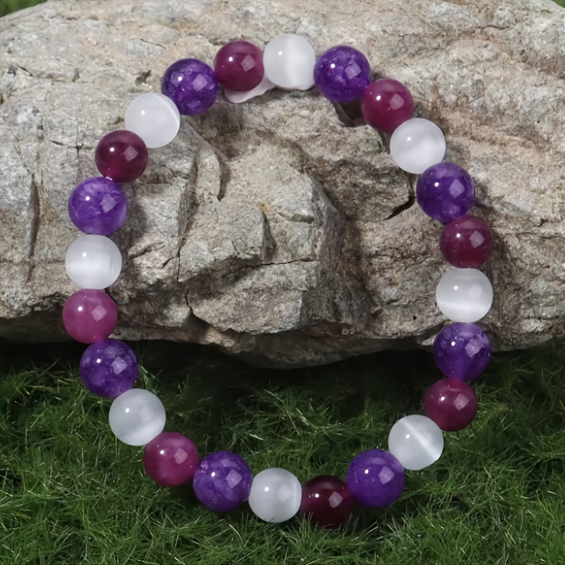 Women's Elegant Purple & Moonstone Bead Bracelet, Vintage Style